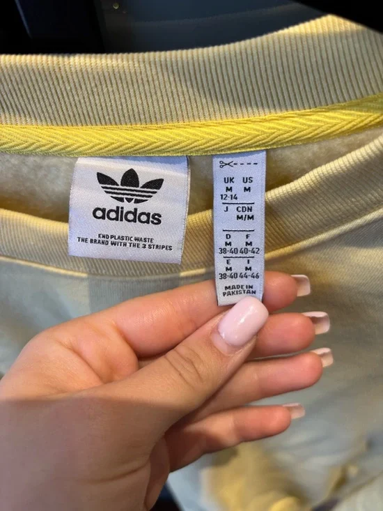 adidas Pale Yellow Crewneck Sweatshirt with Trefoil Tag - Picture 3 of 3